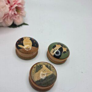Cat Lovers Beware - Cat Trinket Boxes Lacquer Wood Box Pill Case  Set of Three 3